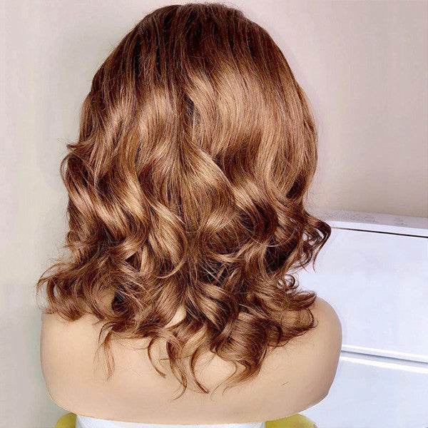 Ombre Honey Blonde Color Loose Wave Glueless Lace Front Bob Wig 100% Human Hair