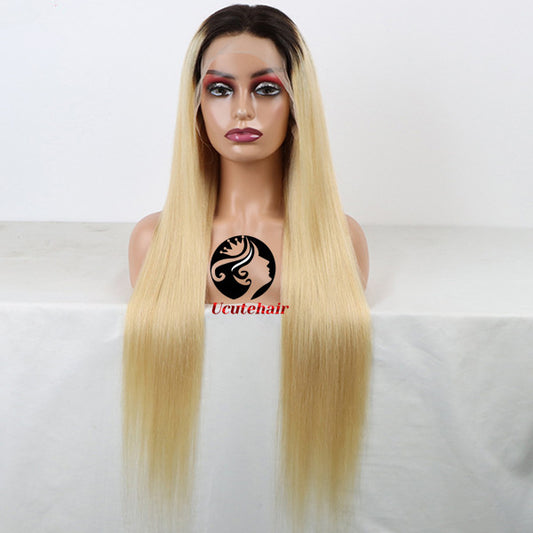 Color 1b/613 Blonde with Dark Root  Lace Front Wigs Vietnam Virgin Hair Straight UC086