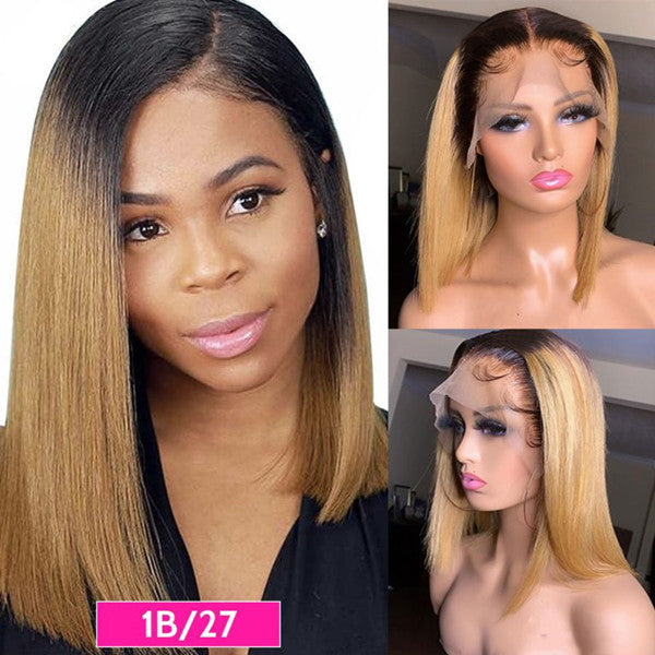 Ombre T1B/27 Color Bob Lace Front Wigs Short Honey Blonde Human Hair Wigs UC057