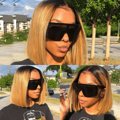 Ombre T1B/27 Color Bob Lace Front Wigs Short Honey Blonde Human Hair Wigs UC057