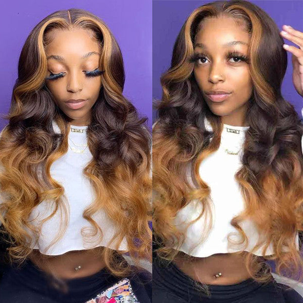 Ombre Body Wave Colored 13×4 Lace Front Wigs With Highlight Lace Wigs 100% Human Hair UC059