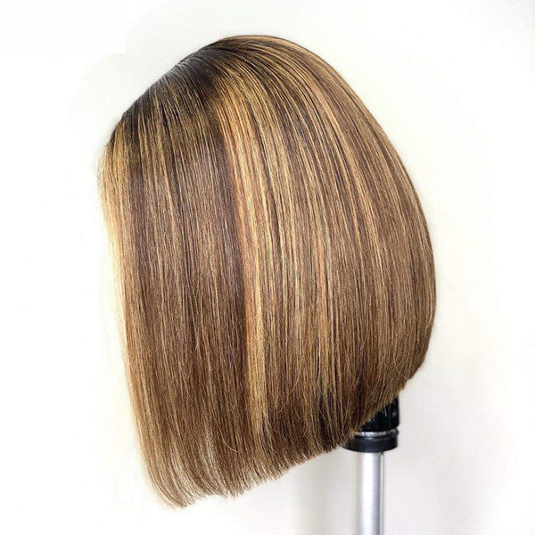 Glueless Sleek Piano Highlights Transaprent Lace Bob Wig 100% Human Hair UC012