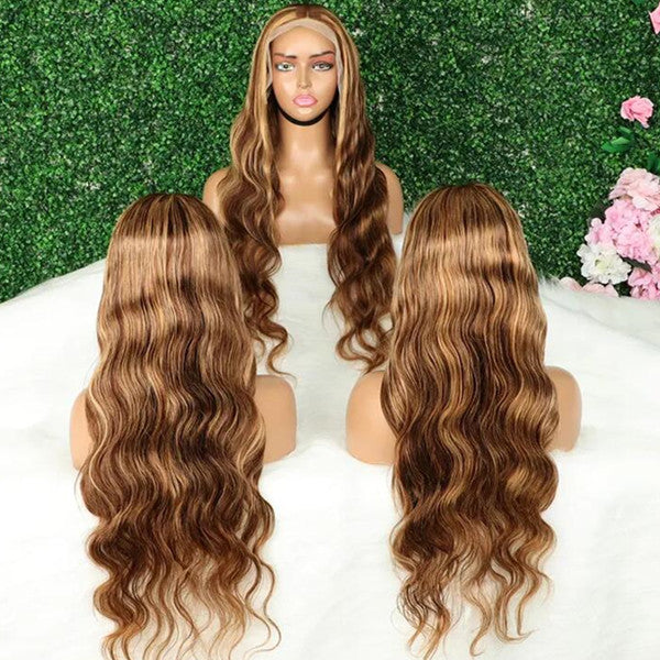 Brazilian Hair Highlight Color 4/27 Body Wave 13x4 5x5 Glueless Lace Wig