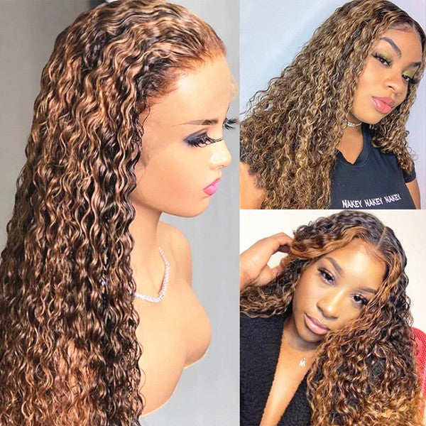 Highlights Color 4/27 Water Wave Glueless 13x4 Lace Front Wigs