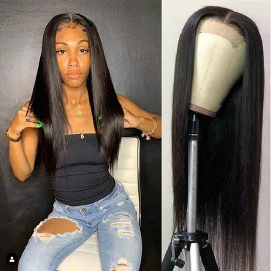 Brazilian Bone Straight 4x4 Lace Closure  Long Wig Middle Part UC028