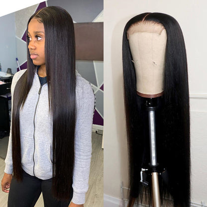 Brazilian Bone Straight 4x4 Lace Closure  Long Wig Middle Part UC028