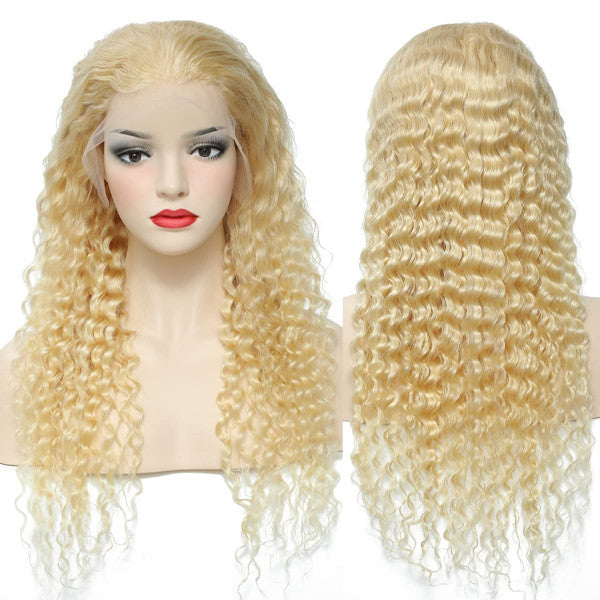 Color 613# Blonde Deep Wave Lace Front Wig 100% Human Hair UC054