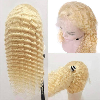 Color 613# Blonde Deep Wave Lace Front Wig 100% Human Hair UC054