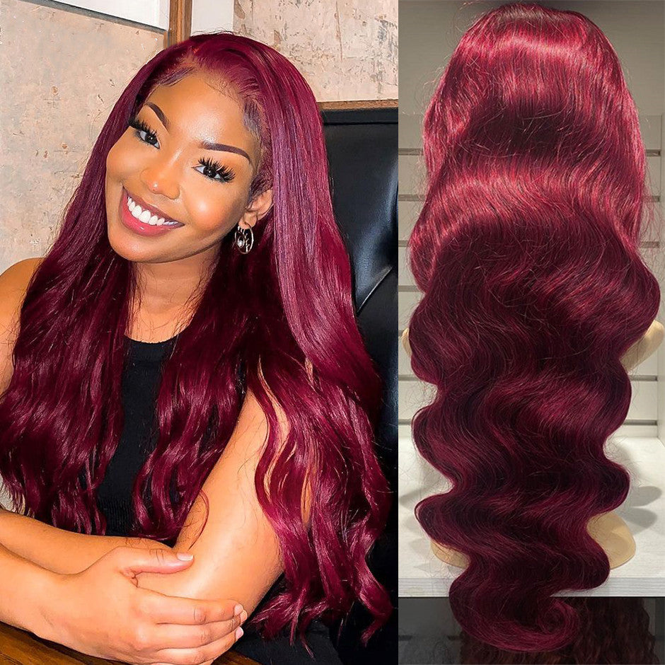 Burgundy Color Body Wave 13x4  Glueless Lace Front Wig 100% Human Hair UC030