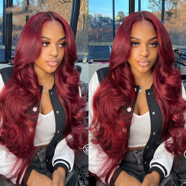 Burgundy Color Body Wave 13x4  Glueless Lace Front Wig 100% Human Hair UC030