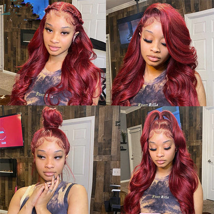 Burgundy Color Body Wave 13x4  Glueless Lace Front Wig 100% Human Hair UC030