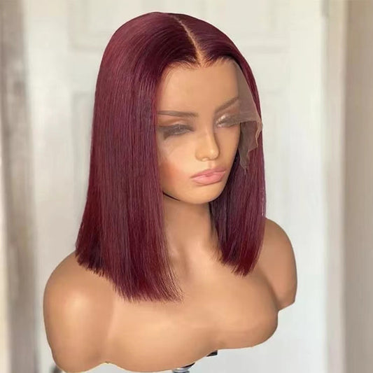 Reddish Purple Blunt Cut Lace Bob Wig 100% Human Hair  Easy Install & Effortless UC013