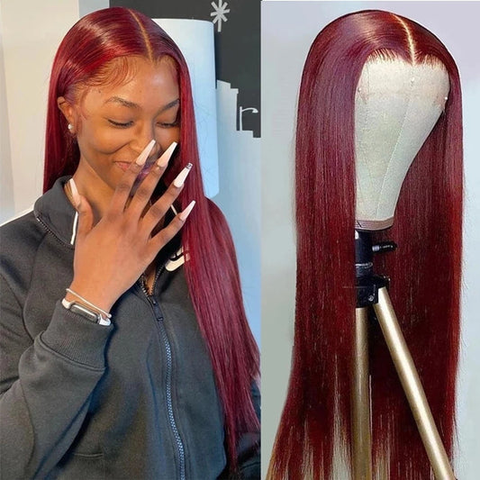 Burgundy Color Silky Straight 13x4 Lace Front Wig 100% Human Hair UC017