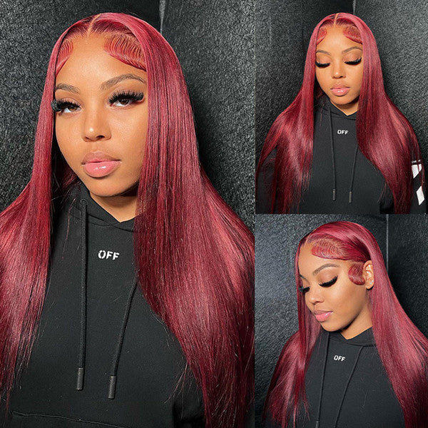 Burgundy Silky Straight 13X4 Lace Front Wig 100% Human Hair UC034