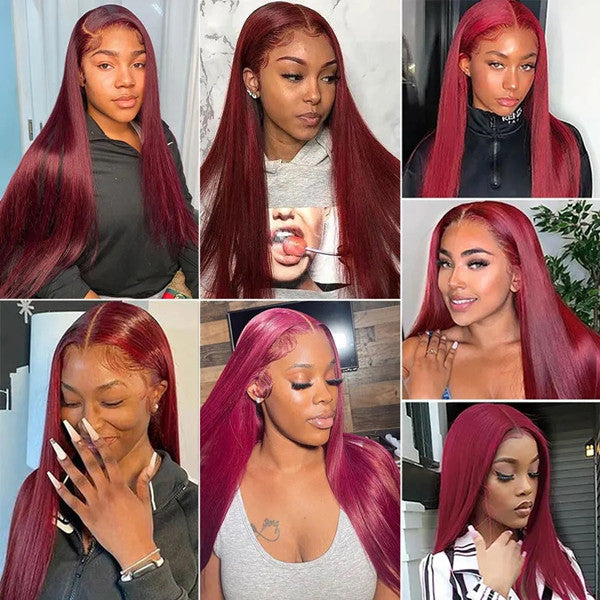 Burgundy Silky Straight 13X4 Lace Front Wig 100% Human Hair UC034