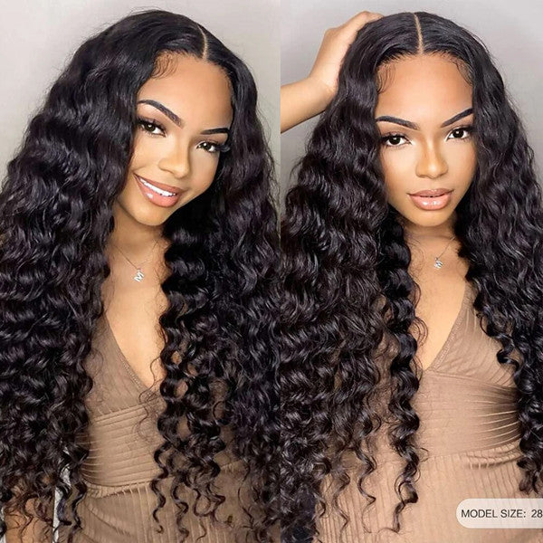 Deep Wave 13x4 Lace Frontal Wig 5x5  Crimped Deep Lace Closure Wig Human Hair UC022