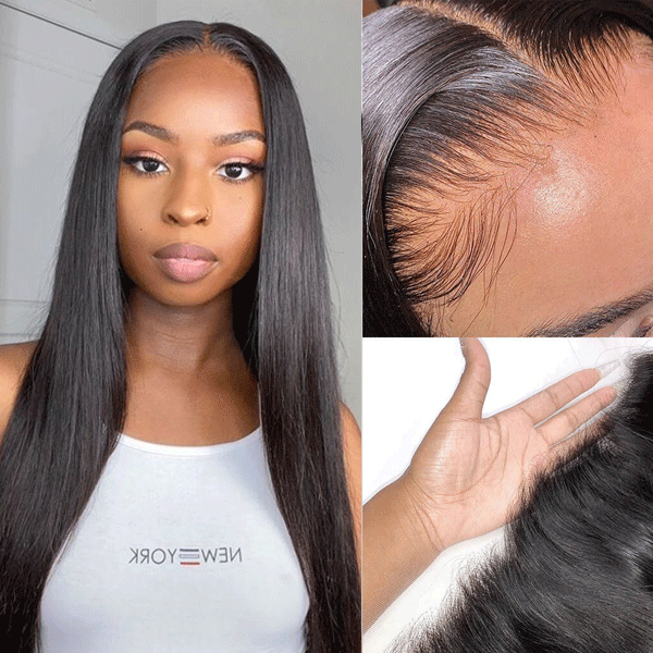 Super Density Silky Straight 13x6 13x4 HD Frontal Glueless Lace Long Wig 100% Human Hair UC061