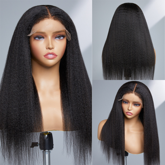 4C Edges | Kinky Edges Kinky Straight 13x4  Lace Glueless Mid Part Long Wig 100% Human Hair UC018