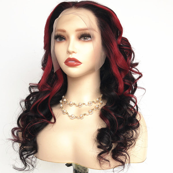 Limited Design | Burgundy Highlight Loose Wave Middle Part Glueless 13x4 HD Lace Wig UC020