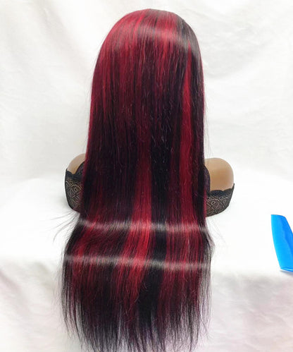 Burgundy Highlight 13X4 Glueless Lace Frontal Wig Straight / Body Wave UC047