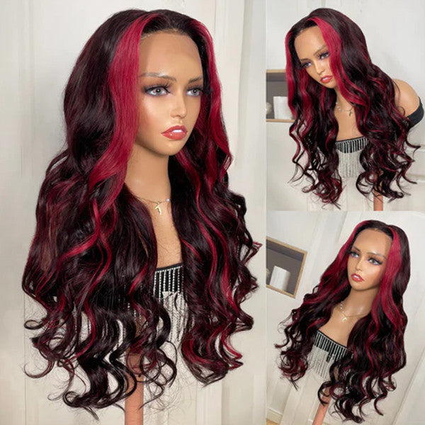 Burgundy Highlight 13X4 Glueless Lace Frontal Wig Straight / Body Wave UC047