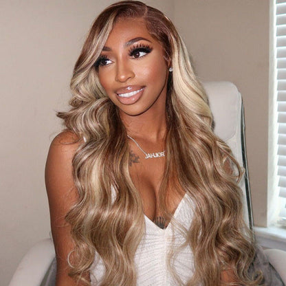 Blonde Highlights P4/613 Mix Color Straight Body Wave Lace Front Wig UC046