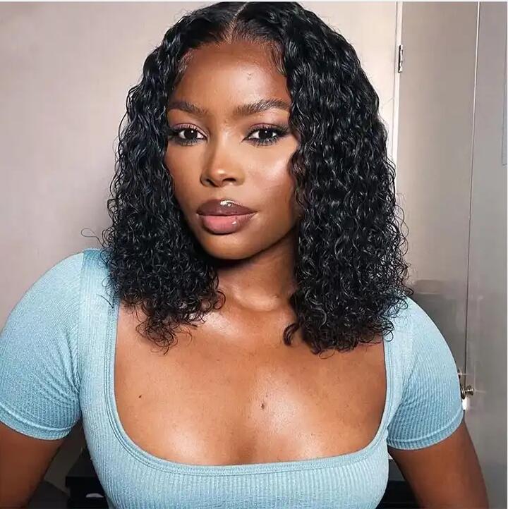 Cuticle Aligned Brazilian Human Hair Lace Front Wigs Water Wave Bob Wig UC068