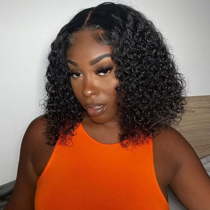 Vacation Vibes Jerry Curl 13x4 4x4  Lace Glueless Mid Part Short Wig 100% Human Hair