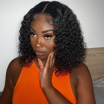 Vacation Vibes Jerry Curl 13x4 4x4  Lace Glueless Mid Part Short Wig 100% Human Hair