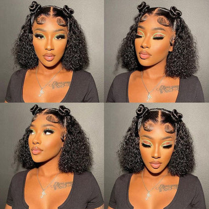 Vacation Vibes Jerry Curl 13x4 4x4  Lace Glueless Mid Part Short Wig 100% Human Hair