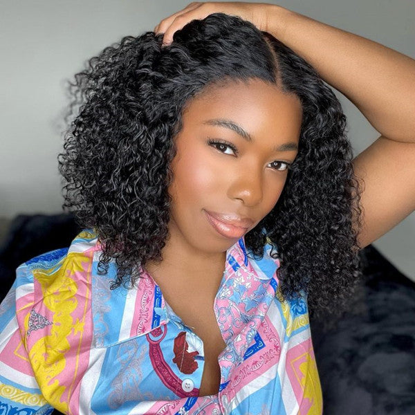 Vacation Vibes Jerry Curl 13x4 4x4  Lace Glueless Mid Part Short Wig 100% Human Hair