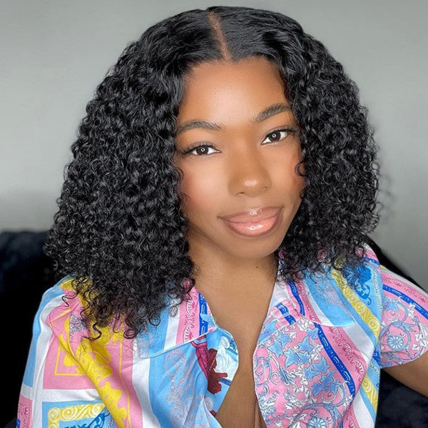 Vacation Vibes Jerry Curl 13x4 4x4  Lace Glueless Mid Part Short Wig 100% Human Hair