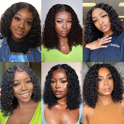 Trendy  Glueless Bob Deep Curly Lace Front Wig 100% Human Hair UC010