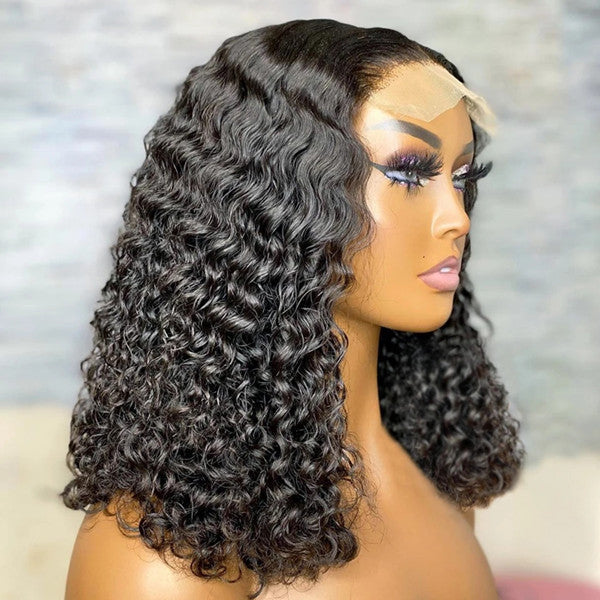 Trendy  Glueless Bob Deep Curly Lace Front Wig 100% Human Hair UC010