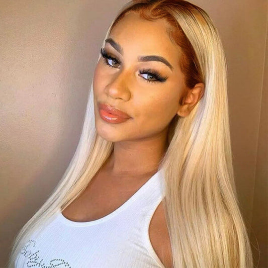 Color 4/613 Blonde with Dark  Brown Root  Lace Front Wigs Straight &Body Wave  100% Human Hair UC093