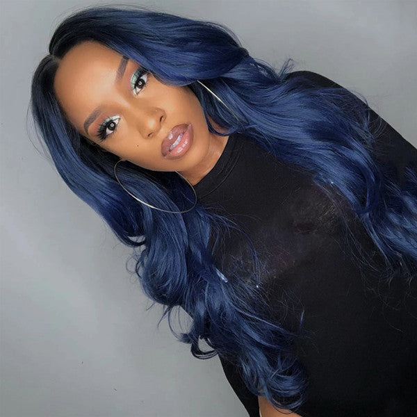 Dark Blue  Color 13x4 Glueless Lace Front Wig Body Wave 100% Human Hair UC065