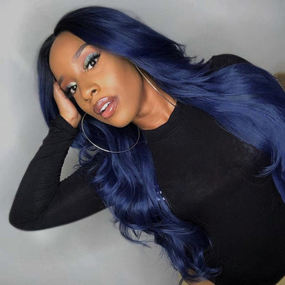 Dark Blue  Color 13x4 Glueless Lace Front Wig Body Wave 100% Human Hair UC065