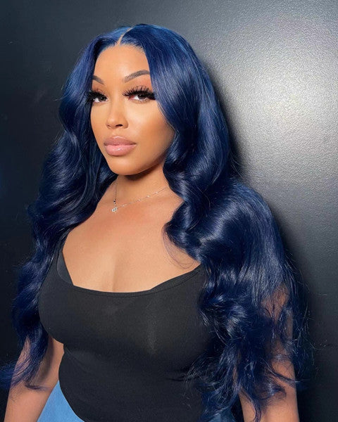 Dark Blue  Color 13x4 Glueless Lace Front Wig Body Wave 100% Human Hair UC065