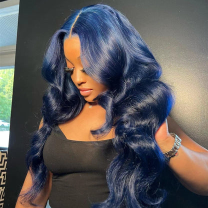 Dark Blue  Color 13x4 Glueless Lace Front Wig Body Wave 100% Human Hair UC065