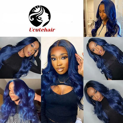 Dark Blue  Color 13x4 Glueless Lace Front Wig Body Wave 100% Human Hair UC065