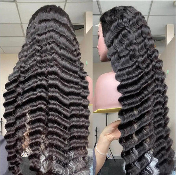 Deep Wave 13x4 Lace Frontal Wig 5x5  Crimped Deep Lace Closure Wig Human Hair UC022