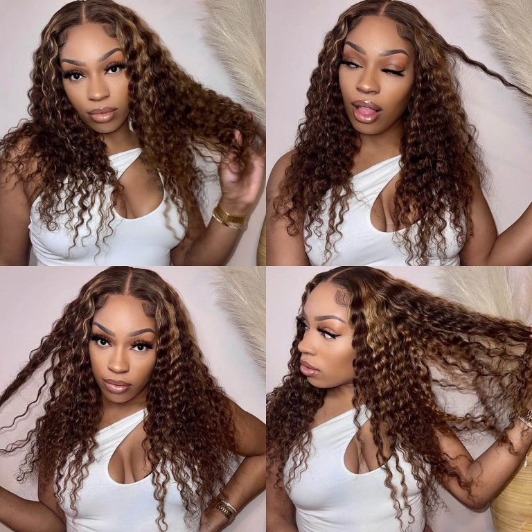 Highlight Curly Honey Blonde 5×5 13×4 Glueless Lace Front Wig Mix Color 100% Human Hair