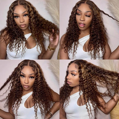 Highlight Curly Honey Blonde 5×5 13×4 Glueless Lace Front Wig Mix Color 100% Human Hair