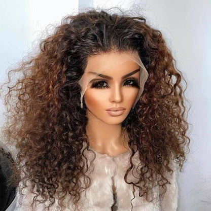 Pre Plucked Hairline 13x4 Glueless Lace Front Wig Ombre Dark Brown Curly Hair Wig UC063