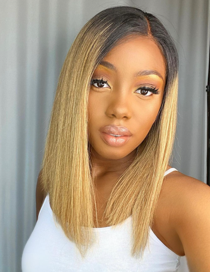 Ombre T1B/27 Color Bob Lace Front Wigs Short Honey Blonde Human Hair Wigs UC057